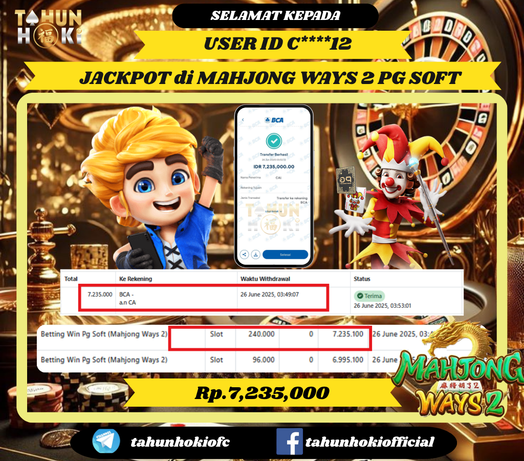 TAHUNHOKI MENANG MAHJONGWAYS 2 PG SOFT Rp. 7,235,000,- LUNAS