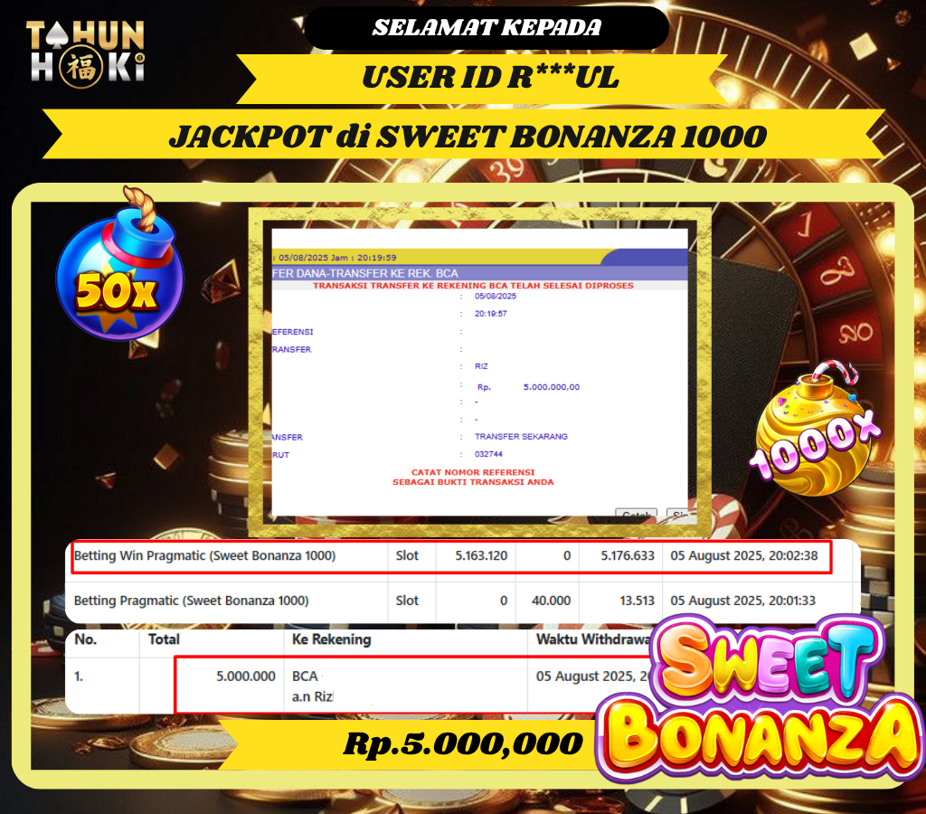 TAHUNHOKI JACKPOT SWEET BONANZA 1000 PRAGMATIC PLAY Rp. 5,000,000,- LUNAS