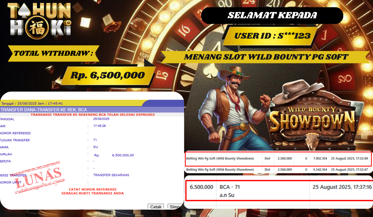 TAHUNHOKI JACKPOT WILD BOUNTY SHOWDOWN PG SOFT Rp. 6,500,000,- LUNAS