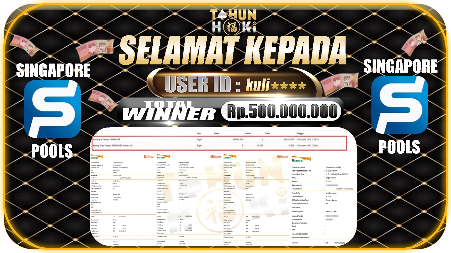 TAHUNHOKI JACKPOT TOGEL SINGAPORE POOLS Rp. 500.000.000,- LUNAS