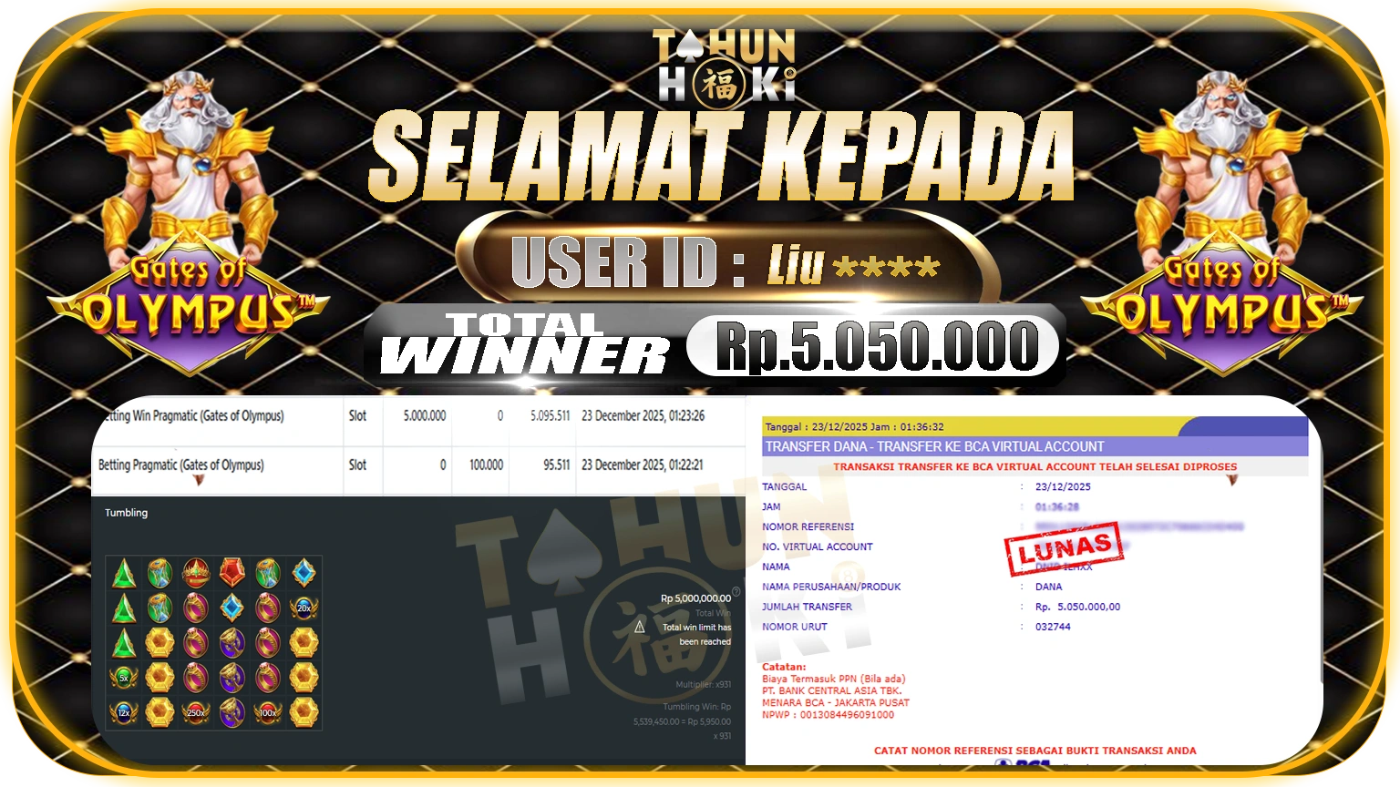 TAHUNHOKI JACKPOT GATES OF OLYMPUS Rp. 5.050.000,- LUNAS